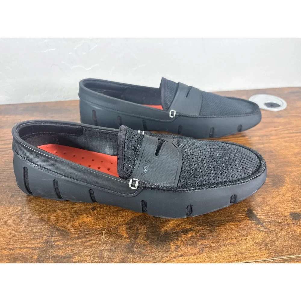SWIMS Mens Black Braided Lace Mesh Penny Loafer Water Shoes Size 9